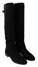 Black Suede Knee High Flat Boots Shoes Dolce & Gabbana