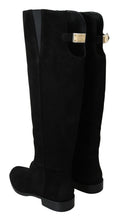 Black Suede Knee High Flat Boots Shoes Dolce & Gabbana