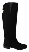 Black Suede Knee High Flat Boots Shoes Dolce & Gabbana