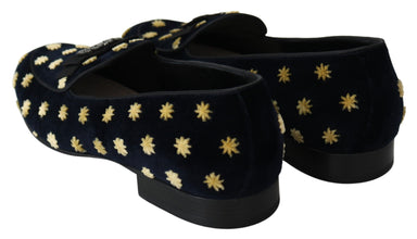 Blue Velvet Crown Slippers Loafers Shoes Dolce & Gabbana