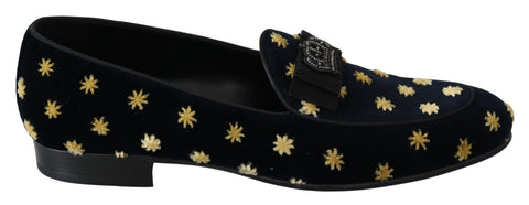 Blue Velvet Crown Slippers Loafers Shoes Dolce & Gabbana