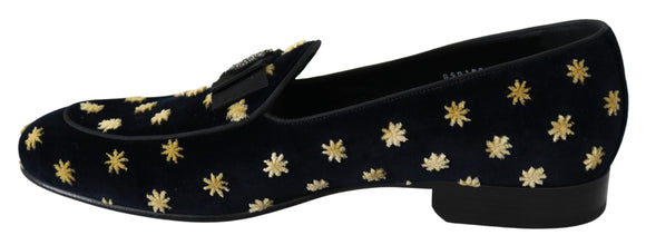 Blue Velvet Crown Slippers Loafers Shoes Dolce & Gabbana