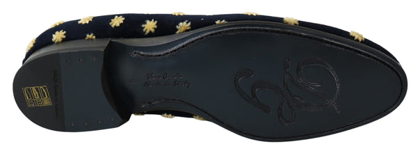 Blue Velvet Crown Slippers Loafers Shoes Dolce & Gabbana