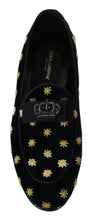 Blue Velvet Crown Slippers Loafers Shoes Dolce & Gabbana