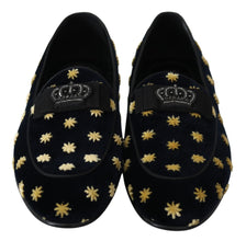 Blue Velvet Crown Slippers Loafers Shoes Dolce & Gabbana