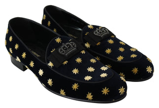 Blue Velvet Crown Slippers Loafers Shoes Dolce & Gabbana