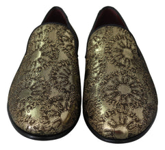 Gold Jacquard Flats Mens Loafers Shoes Dolce & Gabbana