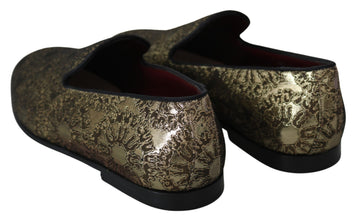 Gold Jacquard Flats Mens Loafers Shoes Dolce & Gabbana