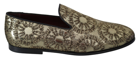 Gold Jacquard Flats Mens Loafers Shoes Dolce & Gabbana
