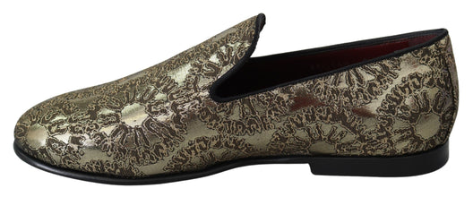 Gold Jacquard Flats Mens Loafers Shoes Dolce & Gabbana