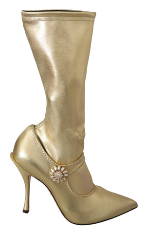 Gold Rhinestones Ankle Boots Socks Shoes Dolce & Gabbana