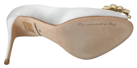 White Crystals Peep Toe Heels Satin Pumps Shoes Dolce & Gabbana