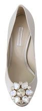 White Crystals Peep Toe Heels Satin Pumps Shoes Dolce & Gabbana