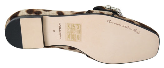Brown Leopard Print Crystals Loafers Flats Shoes Dolce & Gabbana