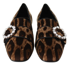 Brown Leopard Print Crystals Loafers Flats Shoes Dolce & Gabbana