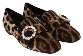 Brown Leopard Print Crystals Loafers Flats Shoes Dolce & Gabbana