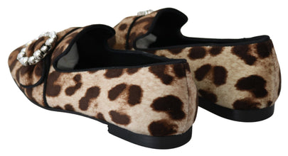 Brown Leopard Print Crystals Loafers Flats Shoes Dolce & Gabbana
