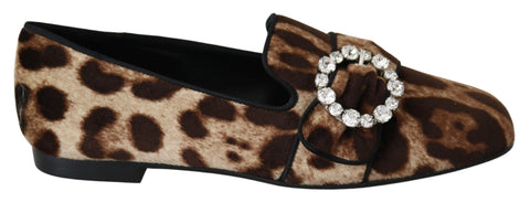 Brown Leopard Print Crystals Loafers Flats Shoes Dolce & Gabbana