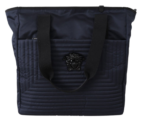 Elegant Blue Nylon Tote Bag Versace