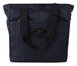 Elegant Blue Nylon Tote Bag Versace
