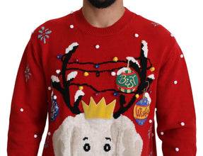Red Christmas Dog Pullover Cashmere Sweater Dolce & Gabbana