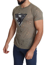 Brown Cotton Stretch Logo Print Men Casual Perforated T-shirt Guess