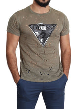 Brown Cotton Stretch Logo Print Men Casual Perforated T-shirt Guess