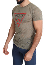 Brown Cotton Stretch Logo Print Men Casual Perforated T-shirt Guess