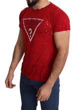 Red Cotton Logo Print Men Casual Top Perforated T-shirt Guess