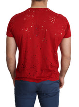 Red Cotton Logo Print Men Casual Top Perforated T-shirt Guess