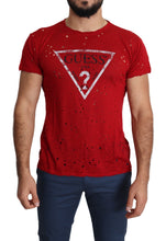 Red Cotton Logo Print Men Casual Top Perforated T-shirt Guess