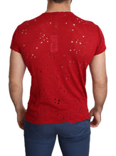 Red Cotton Logo Print Men Casual Top Perforated T-shirt Guess
