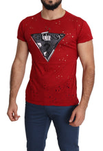 Red Cotton Logo Print Men Casual Top Perforated T-shirt Guess