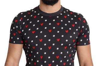 Dark Gray Hearts Print Cotton Men T-shirt Dolce & Gabbana