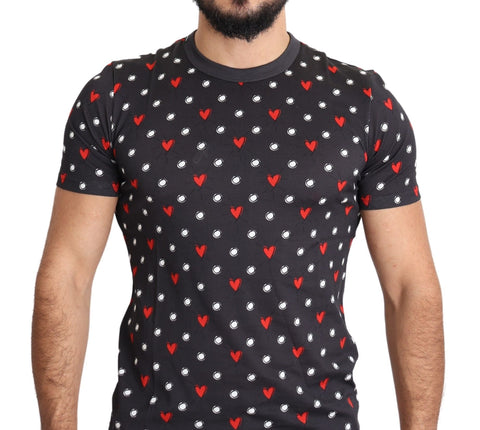Dark Gray Hearts Print Cotton Men T-shirt Dolce & Gabbana