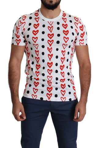 White Hearts Print  Cotton Men Top T-shirt Dolce & Gabbana