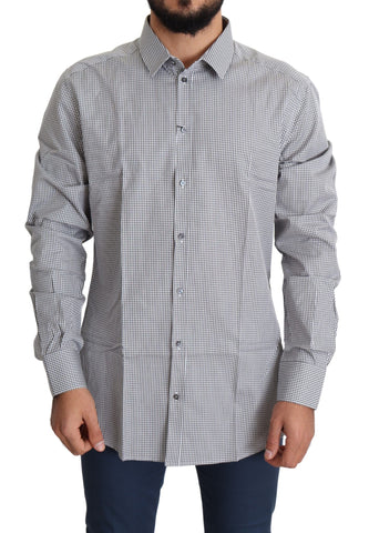 Black White Checkered GOLD Dress Cotton Shirt Dolce & Gabbana