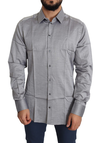 Gray Cotton Men Formal GOLD Dress Shirt Dolce & Gabbana
