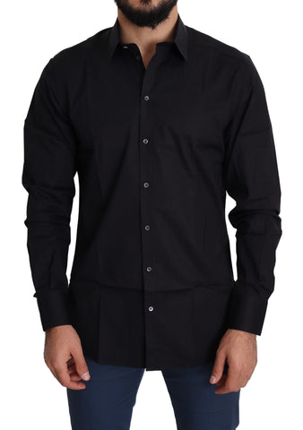 Black Cotton Stretch Formal GOLD Dress Shirt Dolce & Gabbana