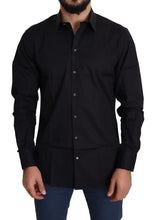 Black Cotton Stretch Formal GOLD Dress Shirt Dolce & Gabbana