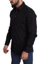 Black Cotton Stretch Formal GOLD Dress Shirt Dolce & Gabbana