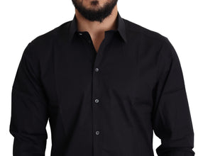 Black Cotton Stretch Formal GOLD Dress Shirt Dolce & Gabbana
