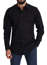 Black Cotton Stretch Formal GOLD Dress Shirt Dolce & Gabbana