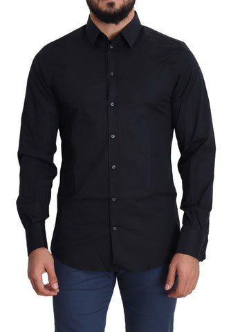 Blue Cotton Formal GOLD Dress Shirt Dolce & Gabbana