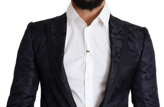 Blue Floral Jacquard Silk Coat MARTINI Blazer Dolce & Gabbana