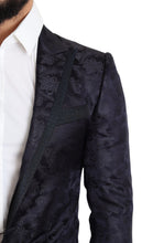 Blue Floral Jacquard Silk Coat MARTINI Blazer Dolce & Gabbana