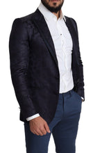 Blue Floral Jacquard Silk Coat MARTINI Blazer Dolce & Gabbana