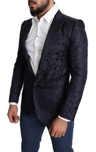 Blue Floral Jacquard Silk Coat MARTINI Blazer Dolce & Gabbana