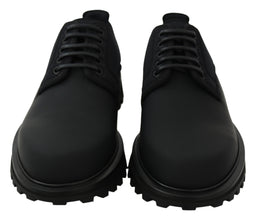 Black Rubberized Calfskin Chunky Derby Vulcano Shoes Dolce & Gabbana