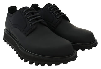 Black Rubberized Calfskin Chunky Derby Vulcano Shoes Dolce & Gabbana